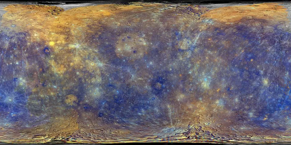 Mapa de Mercúrio em cores realçadas feito pela sonda MESSENGER