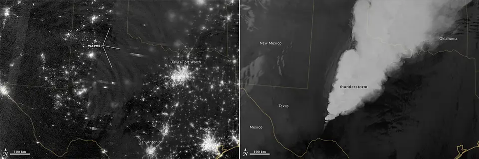 Ondas no brilho da alta atmosfera da Terra vistas do espaço